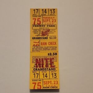 Vintage Boston Red Sox Ticket Stub